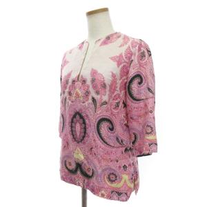 ETRO プルオーバー ブラウス キーネック 七分袖 シルク ペイズリー柄 ピンク系 40 YGT