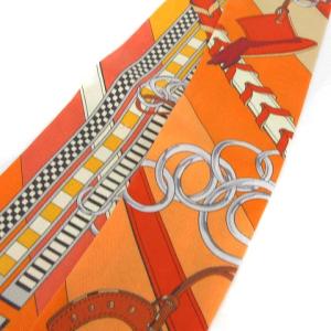 HERMES ツイリー スカーフ シルク 総柄 馬勒とチャーム オレンジ 赤 レッド