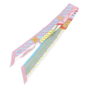 HERMES クレタモ幾何学 ツイリー スカーフ シルク 花柄 フラワー パープル系 小物