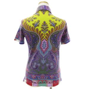ETRO ポロシャツ カットソー 半袖 ペイズリー柄 ストレッチ 総柄 マルチカラー 紫 黄 40 M位