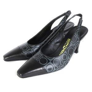 パンプス バックストラップガンチーニ レザー 黒 グレー 5.5 23相当 靴