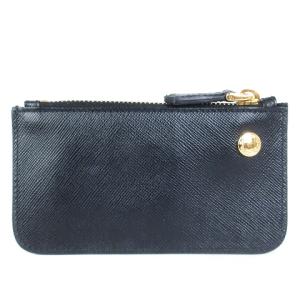 PRADA コインケース 小銭入れ キーリング付き レザー ロゴ 三角プレート 黒 ブラック 小物 SM1 AA