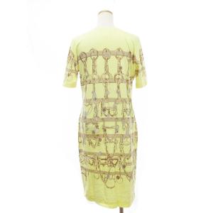 HERMES ワンピース Tシャツ カットソー ひざ丈 半袖 クルーネック 総柄 L