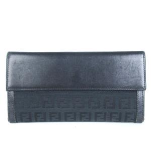 FENDI ズッキーノ 長財布 二つ折り フラップ キャンバス レザー 黒 ブラック ウォレット SM1