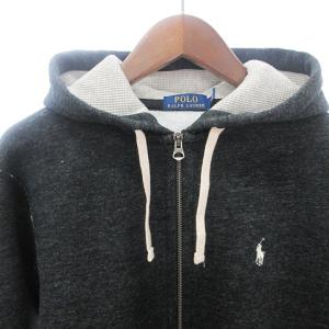 POLO RALPH LAUREN タグ付き スウェット パーカー ジップアップ フード ワンポイント 裏起毛 無地 ダークグレー S