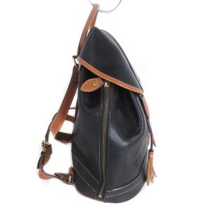 OLD ENGLAND リュック デイパック バックパック レザー フリンジ 裏チェック 黒 茶 ブラック ブラウン 鞄