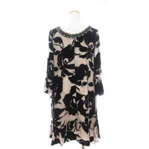 Diagram GRACE CONTINENTAL タグ付き ローズオパールワンピース 七分袖 ひざ丈 ビジュー シルク 花柄 38 ベージュ