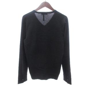 BURBERRY BLACK LABEL セーター ニット アーガイル チェック ホース 刺繍 Vネック ウール グレー 2 M位