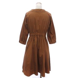 BLUE LABEL CRESTBRIDGE シャツワンピース 七分袖 ひざ丈 ドローストリング チェック フロントボタン 茶 ブラウン 36