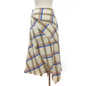 AKIRANAKA ロングスカート フレア アシンメトリー チェック アイボリー 2 M位