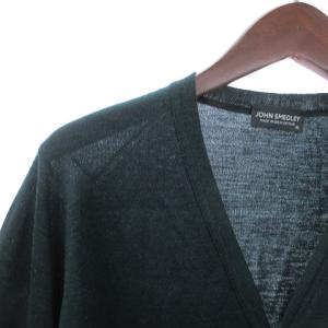 JOHN SMEDLEY ニットカーディガン Vネック ウール 無地 フロントボタン 緑 グリーン XL
