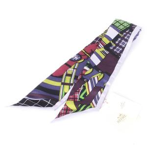 タグ付き ツイリー スカーフ シルク 王冠柄 馬 ホース 総柄 紫 パープル 小物