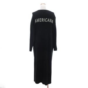 AMERICANA ワンピース 長袖 ロング バッグロゴ スリット サイドジップ コットン混 黒 ブラック