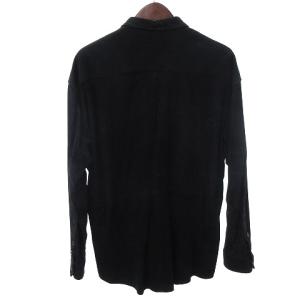 Papas シャツジャケット 長袖 裏地チェック 羊革 スエード 黒 ブラック M SM1