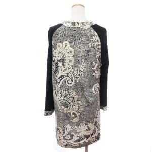 LEONARD ファッション FASHION カーディガン 長袖 ミドル丈 総柄 ウール シルク混 黒 ブラック LL