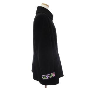 LEONARD カシミヤコート ジャケット ショート 裏地花柄 黒 ブラック 42 L位 アウター