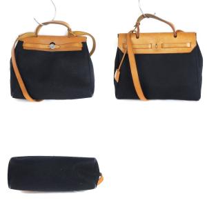 HERMES エールバッグ アド PM ショルダーバッグ ハンド 2WAY レザー キャンバス ブラック ホワイト
