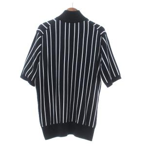 HUGO BOSS ニット セーター 半袖 ハーフジップ ハイネック ストライプ コットン100％ 紺 ネイビー M