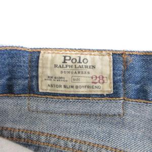 POLO RALPH LAUREN デニム ジーンズ パンツ ペイント ダメージ加工 刺繍 ロゴ ジップアップ コットン インディゴ 青 ブルー 28