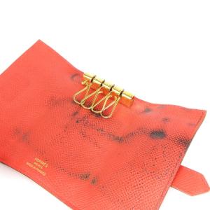 HERMES ベアン 4連キーケース Hロゴ 金具 T刻印 ヴォーエプソン ルージュトマト オレンジ系 AA