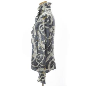 VALENTINO シャツ ブラウス 長袖 チンカラー フリル シルク 総柄 グレー 44