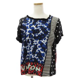 LOUIS VUITTON Stephen Sprouse カットソー 半袖 切替 ロゴ 総柄 ドット シルク マルチカラー 黒系 ブラック系 36 SM1