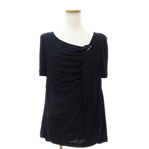 美品 カットソー 半袖 ボートネック ドレープ レーヨン ネイビー 紺 40 S位 SM1