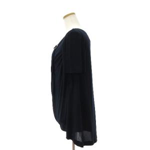 LOUIS VUITTON 美品 カットソー 半袖 ボートネック ドレープ レーヨン ネイビー 紺 40 S位 SM1