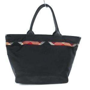 BLUE LABEL CRESTBRIDGE トートバッグ カバン 鞄 ナイロン レザー リボン チェック ジップ開閉 ブラック 黒