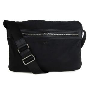 ショルダーバッグ ナイロン レザー スクエア ロゴ 黒 ブラック 鞄