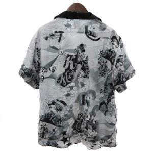 KEITA MARUYAMA シャツ 半袖 オープンカラー シルク カブキプリント 総柄 グレー 黒 2
