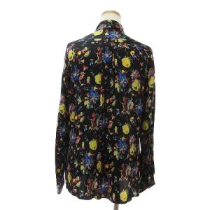 ETRO 美品 シャツ ブラウス 長袖 シルク混 フラワー 花柄 総柄 比翼 フロントボタン 黒 ブラック 42
