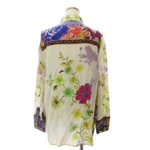 ETRO 美品 シャツ ブラウス 長袖 シルク フラワー 花柄 総柄 フロントボタン 白 ホワイト 42