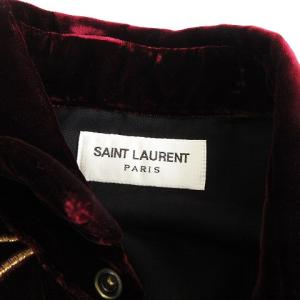 SAINT LAURENT PARIS 18年製 ベロアシャツ ウエスタン 長袖 刺繍 フロントボタン バーガンディ 37 S位