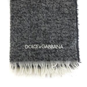 DOLCE&GABBANA マフラー ストール フリンジ  ロゴ 刺繍 ウール シルク混 グレー 灰色