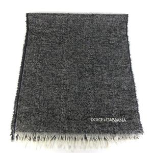 DOLCE&GABBANA マフラー ストール フリンジ  ロゴ 刺繍 ウール シルク混 グレー 灰色