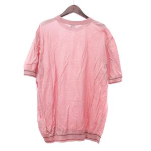 HUGO BOSS ニット セーター 半袖 ライン 丸首 クルーネック コットン100％ ピンク XXL 大きいサイズ