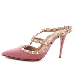 VALENTINO GARAVANI パンプス スタッズ バックストラップ ポインテッドトゥ レザー 36.5 ピンクベージュ