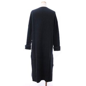 GALERIE VIE 19AW リブニット ボートネックワンピース ロング 長袖 サイドスリット ウール カシミヤ混  ネイビー 紺 36 S位