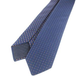 HERMES タグ付き ネクタイ ナロータイ ドット 総柄 シルク コットン 紺 ネイビー SM1