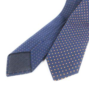 HERMES タグ付き ネクタイ ナロータイ ドット 総柄 シルク コットン 紺 ネイビー SM1