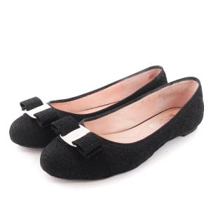 ヴァラリボン パンプス バレエシューズ キルティング ラメ加工 黒 ブラック 7D 24cm位