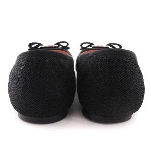 Salvatore Ferragamo ヴァラリボン パンプス バレエシューズ キルティング ラメ加工 黒 ブラック 7D 24cm位