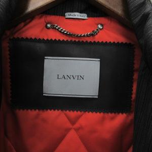 LANVIN ブルゾン 中綿 ジャケット 裏地 キルティング 袖切替 レザー 袖ストライプ ブラック 46