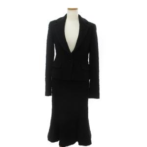 セットアップ テーラードジャケット シングル 1B スカート ツイード ウール 総裏 サイドベンツ 黒 ブラック 0 SM1