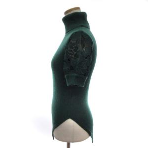 N°21 ニット セーター  タートルネック 半袖 袖レース サイドスリット ウール 緑 グリーン 36 S位