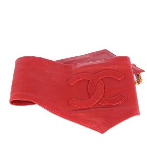 CHANEL 2点セット ベルト コルセット ココマーク ギャザー レザー ブラック レッド SM1 AA