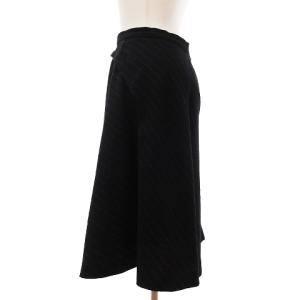 Y's ヨウジヤマモト スカート ひざ丈 フレア サイドベルト ストライプ ウール YR-S13-120 黒 ブラック 1 S位