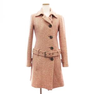 ツイードコート ベルト付き 総裏 ウール アンゴラ混 FNF61-851-14 ピンク 38 M位