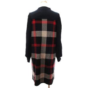 BLUE LABEL CRESTBRIDGE 美人百花 コラボ タグ付き チェックジャカードニットワンピース ひざ丈 長袖 切替 ネイビー レッド